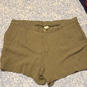 a new day Olive Green Linen-Blend  Shorts